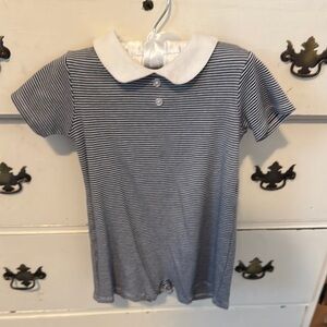 Blue and White Striped romper with Peter Pan Collar